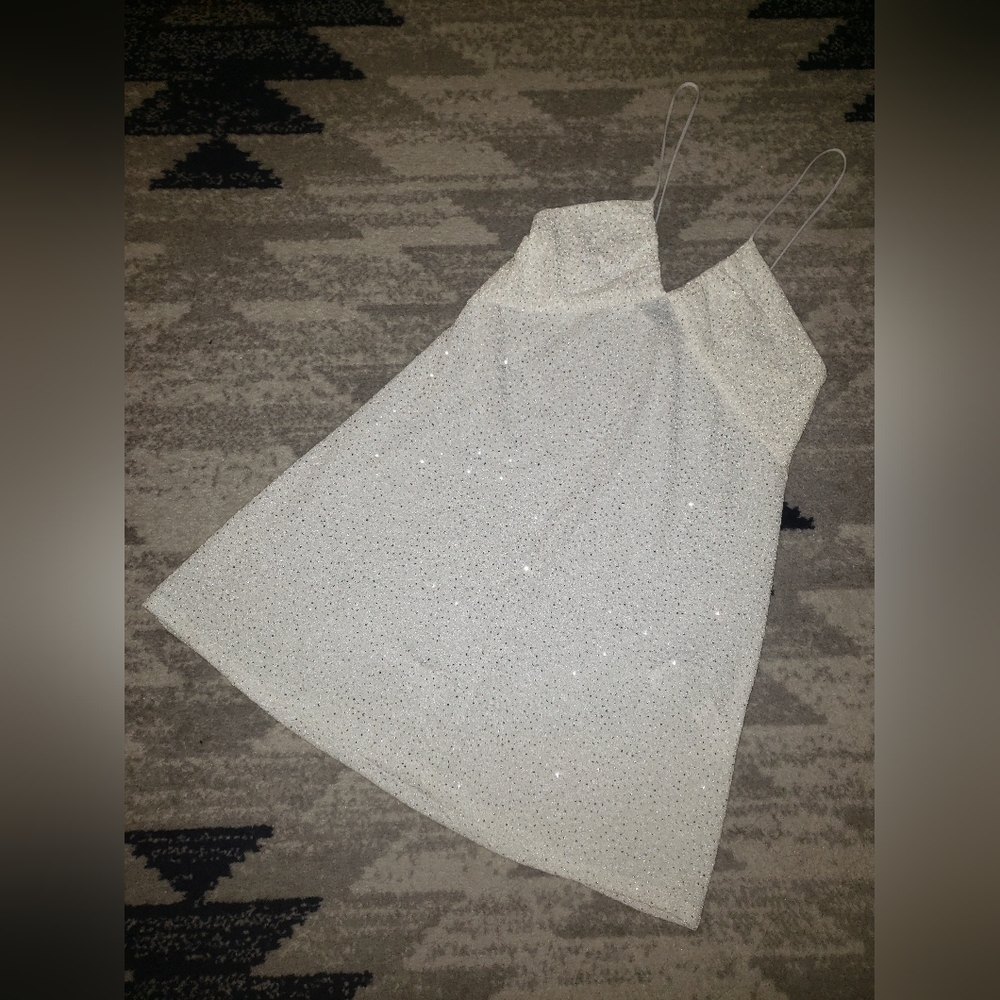 Zara White Sparkly Spaguetti Straps Dress Size M